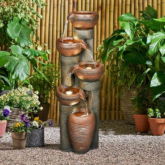 5 -Tier Outdoor Garden Water Fountain Decor, Resin Fountain for Garden, Floor Patio, Deck, Porch, Backyard and Home Art Decor